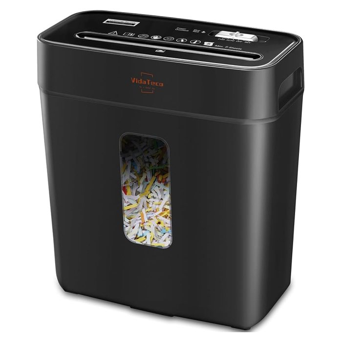 VidaTeco Paper Shredder, 6-Sheet Cross Cut